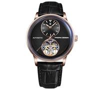 Orizontime Pagani Design Automatische mechanische Uhren für Herren, 42 mm Zifferblatt, Lederband, Silber, blau, Luxuriös (Gold Schwarz)