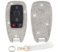 Ornater Schlüsselanhänger Cover Kompatibel mit Mercedes Benz C E S M CLS CLK GLK GLC G Klasse Bling Kristall Strass Diamant Schlüsselhülle, Silber, Model A
