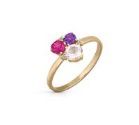 Fingerring OROLINO "Gold 585 mit Rosaquartz Amethyst Rhodolith Brillant" Gr. 16,5, gelb, Fingerringe, Damen, 052 (16,6), Gold, Fingerring (30570844-16,5) gelb