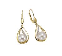 Paar Ohrhänger OROLINO "585 Gold 2x Perle 7,5-8mm +10x Brillant 0,04ct.", gelb (gelb, weiß), Ohrringe, Damen, one-size, 0,04 SI = kleine Einschlüsse, Gold, Paar Ohrhänger (65878116-0)