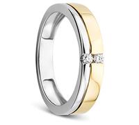 OROVI Damen Ring Bicolor Gelbgold und Weißgold 0.06 Ct Diamant Verlobunsring Ehering Trauring 14 Karat (585) Gold und Diamanten Brillanten