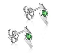 Orovi - Ohrringe aus 9 Karat Weißgold (375) mit Smaragd in Rundschliff (0.18 Ct) - Ohrstecker Gold Damen mit Edelstein in Krappenfassung - Damenschmuck allergenfrei & handgemacht (9,5 x 4,5 mm)