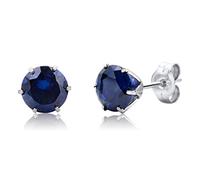 Orovi Ohrschmuck für Damen runde Ohrstecker mit Edelstein/Geburtsstein blauer kreierter Saphir in Weißgold klassische Ohrstecker aus 14 Karat (585) Gold