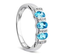 OROVI Schmuck Damen 0.01 Ct Diamant Ring mit Topas in blau und Diamanten Brillanten Ewigkeitsring aus Weißgold 9 Karat (375) Gold