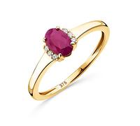 Orovi Schmuck Damen 0.03 Ct Diamant Verlobungsring Gelbgold mit Edelstein / Geburtsstein natürlicher ovaler roter Rubin und 6 Diamanten Brillanten Ring aus 9 Karat (375) Gold