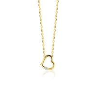 OROVI Schmuck Damen Diamant Herz-Kette Gold mit Herzanhänger besetzt mit natürlichem Solitär Diamant in einer Spannungsfassung Zeitlose klassische Halskette Gelbgold 9 Karat(375), 45 cm lang