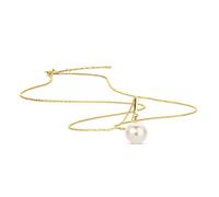 OROVI Schmuck Damen Halskette Gelbgold mit Kettenanhänger runde weiße Süßwasserperle 8.5 mm Kette aus 14 Karat (585) Gold, Länge Einstellbar 42-45cm