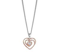 OROVI Schmuck Damen Herz-Kette mit Anhänger 3 ineinander passenden Herzen und in ihrer Mitte Solitär Zirkonia in Brillantschliff, Zeitlose Halskette aus 925 Sterling Silber Rotgold vergoldet, 46 cm