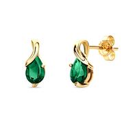 Orovi Schmuck Damen Ohrringe Birne mit Edelstein Smaragd Grün Ohrhänger aus 9 Karat / 375 Gold Gelbgold Gold Smaragd kreiert, Gold, Erstellter Smaragd