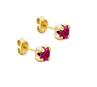 Orovi Schmuck Damen Ohrringe rund mit Edelstein Rot Rubin Ohrstecker aus 9 Karat / 375 Gold, Gelbgold, synthetischer Rubin, Gelbgold, Synthetischer Rubin