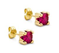 Orovi Schmuck Damen runde Ohrringe mit Edelstein/Geburtsstein Rubin in Rot Ohrstecker aus Gelbgold 9 Karat / 375 Gold