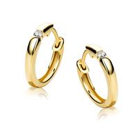 Orovi Schmuck Damen runde Solitär Brillant-Diamant-Creolen mit natürlichen Diamanten im Brillantschliff 0.07CT Zeitlose klassische Ohrringe aus Gelbgold 9 Karat(375) Gold, Kreolen-Durchmesser 13mm