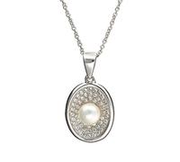 Orphelia Damen-Kette mit Anhänger 925 Silber rhodiniert Zirkonia Rundschliff Synthetische Perle Weiß 45 cm - ZH-4605