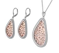 Orphelia Damen-Schmuckset Halskette + Ohrringe 925 Silber teilvergoldet Zirkonia weiß Rundschliff-SET-068