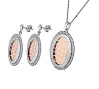 Orphelia Damen-Schmuckset Halskette + Ohrringe 925 Silber teilvergoldet Zirkonia weiß Rundschliff-SET-065