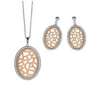 Orphelia Damen-Schmuckset Halskette + Ohrringe 925 Silber teilvergoldet Zirkonia weiß Rundschliff-SET-064