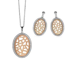 Orphelia Damen-Schmuckset Halskette + Ohrringe 925 Silber teilvergoldet Zirkonia weiß Rundschliff-SET-064