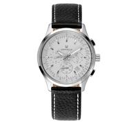 Orphelia Herren-Armbanduhr 24h Dual Time Quarz Leder, Schwarz/Silber