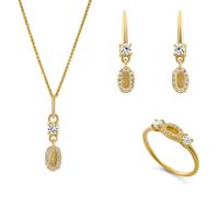 Orphelia 'Lily' Damen 925 Sterling Silber Set: Halskette + Ohrringe + Ring - Gold SET-7582/G L