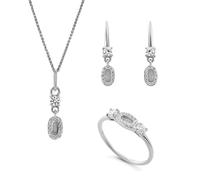 Orphelia 'Lily' Damen 925 Sterling Silber Set: Halskette + Ohrringe + Ring - Silber SET-7582 Q