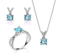 Orphelia 'Maya' Damen 925 Sterling Silber Set: Halskette + Ohrringe + Ring - Silber SET-7478/AQ O 1/2