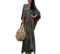 Orshoy Damen Lang Strandponcho Bikini Coverups Strandkleid Strandtunika Kaftan Boho Kleid Sommerkleid Badekleid Badeanzug Sommer Maxikleid Beachwear B Armeegrün