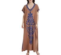 Orshoy Damen Strandkleid Lose Maxi Kaftan Kleid Sommer Lange Maxikleid Sommerkleid Bikini Cover Ups Langes Kleid Boho Strandponcho Freizeitkleid Nachtwäsche W1 Braun