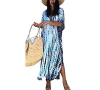 Orshoy Damen Strandkleid Strandtunika Kaftan Boho Kleid Lang Strandponcho Bikini Sommerkleid Badekleid Badeanzug Sommer Maxikleid Beachwear Boho Bademode Hellblau
