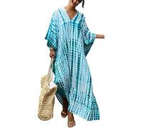 Orshoy Damen Strandkleid Strandtunika Kaftan Boho Kleid Lang Strandponcho Bikini Sommerkleid Badekleid Badeanzug Sommer Maxikleid Beachwear Boho Bademode Blau/Grün