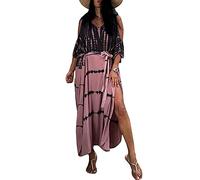 Orshoy Damen Strandkleid Strandtunika Kaftan Boho Kleid Lang Strandponcho Bikini Sommerkleid Badekleid Badeanzug Sommer Maxikleid Beachwear Boho Bademode Grau/Rosa