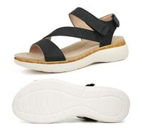 Ortho + Rest Damen Orthopädische Sandalen mit Fußgewölbestütze Bequem Wandersandalen mit Verstellbaren Riemen(Black,40)