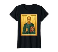 Orthodoxe Ikone des Heiligen Aidan von Lindisfarne Preisgünstiges Grafik-T-Shirt, Damen, Schwarz, M