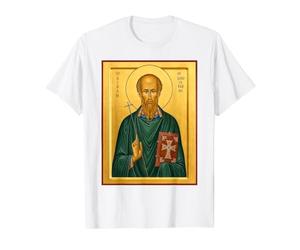 Orthodoxe Ikone des Heiligen Aidan von Lindisfarne Preisgünstiges Grafik-T-Shirt, Herren, Weiß, S