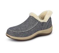 Orthofeet Damen Orthopädischer Lorin Nubuk Hands-Free Slip-in Hausschuh - Blaue Fischgrätwolle, Größe 42