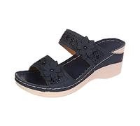 Orthopädische Hausschuhe Damen Pantoletten Weiches FußBett Boho Walking Offene Kappe Flip-Flops Elegant Freizeit PU-Leder Vintage Pantoffeln Lässige Fußbett Mode Schuhe Leicht Strandsandaletten
