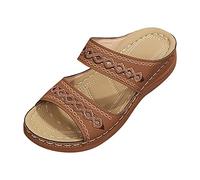 Orthopädische Hausschuhe Damen Pantoletten Weiches FußBett Boho Walking Offene Kappe Flip-Flops Elegant Freizeit PU-Leder Vintage Pantoffeln Lässige Fußbett Mode Schuhe Leicht Strandsandaletten