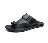 Orthopädische Herren-Sandalen In Übergröße, Modische, Atmungsaktive Sommer-Ledersandalen Zum Hineinschlüpfen Bei Ballenzehen, Lässige Flip-Flops Mit Rutschfestem Zehenring, Für Papa(Black,46 EU)