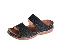 Orthopädische Pantoletten Damen Mit Fussbett, Schlappen Damen Sommer Slipper mit Strass Glitzer Sommerschlappen Schlupfsandalen Modische Klassische Sommerschuhe Damenpantolette Keilpantoffeln