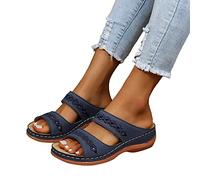 Orthopädische Sandalen Damen Bohemian Elegante Orthopädische Sandalen Sommerschuhe Damen Keilabsatz Plateau Pantoletten Damen Riemen Mit Absatz Plattform Mit Fussbett Slipper Hausschuhe Slides-Schwarz