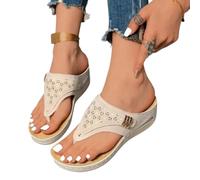 Orthopädische Sandalen für Damen 2026 - Elegant-legere Sandalen mit offener Zehenpartie und Fußgewölbestütze, Bequeme Sommer-Flip-Flops für Strand und Spaziergänge,Beige,42