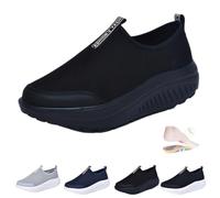 Orthopädische Schuhe mit Rocker-Sohle, breite Passform, Netzstoff, leicht, Slip-On-Plattform, orthopädische Sneaker, bequeme Fußgewölbeunterstützung, rutschfeste Sneaker, schwarz 1, 46 EU