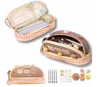 ORTROLA Doppellagige Schreibwaren-Organizer-Box, niedlicher Bär, großes Federmäppchen mit Fach, Bürobedarf, Organizer, Schreibwaren-Box, bestes Geburtstagsgeschenk (Braunbär)