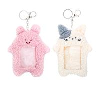 oruola 2 Stück Plüsch Photocard Holder, Photo Card Holder, Photocard Holders Keychain mit Schlüsselanhänger, Fotokartenhalter Pop, Kawaii Kartenhalter mit Weißer Katze und Rosa Kaninchen