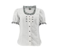 OS Trachten Damen Bluse Kurzarm Trachtenbluse mit Rundhalsausschnitt Fluspi, Größe:42, Farbe:weiß-dunkelgrün