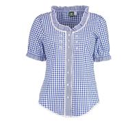 OS Trachten Damen Bluse Kurzarm Trachtenbluse mit Rundhalsausschnitt Poror, Größe:38, Farbe:Mittelblau