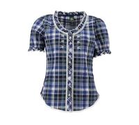 OS Trachten Damen Bluse Kurzarm Trachtenbluse mit Rundhalsausschnitt Smussu, Größe:44, Farbe:kornblau