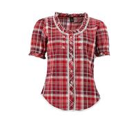 OS Trachten Damen Bluse Kurzarm Trachtenbluse mit Rundhalsausschnitt Smussu, Größe:48, Farbe:mittelrot