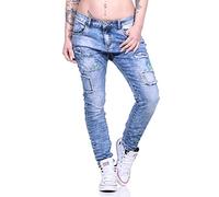 OSAB 14403 Fashion Damen Boyfriend Baggy Jeans Harems Hose Flicken Applikation Slimfit Wrinkelefekte