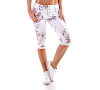 OSAB-Fashion 5439 Damen Chino Hose Baggy Skinny Blumen Knopfleiste