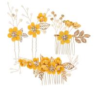OSALADI 1 Satz Braut Haarkamm und Haarnadel mit Perlenmuster Gelber Blumenkopfschmuck Hochzeits Haaraccessoire für Damen und Mädchen Schonend für Feines Haar Eleganter Kopfschmuck